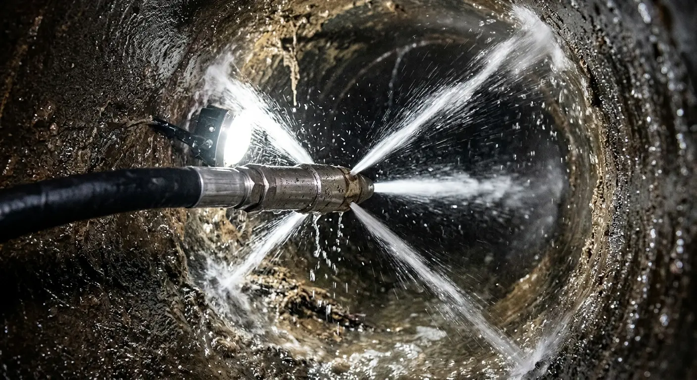 High-pressure hydro jetting nozzle cleaning sewer pipe for Sewer Cleanout in Florence